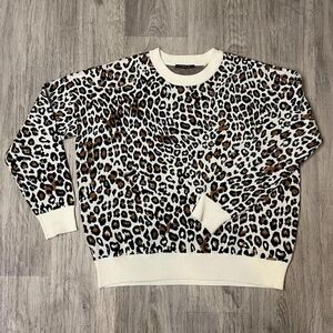 T Tahari sweater pullover crewneck knit cheetah size M women’s